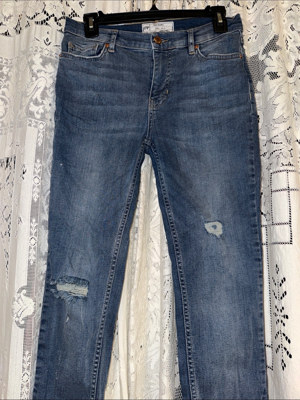 Free People Midwash Skinny Jeans with Frayed Hem - Picture 3 of 6